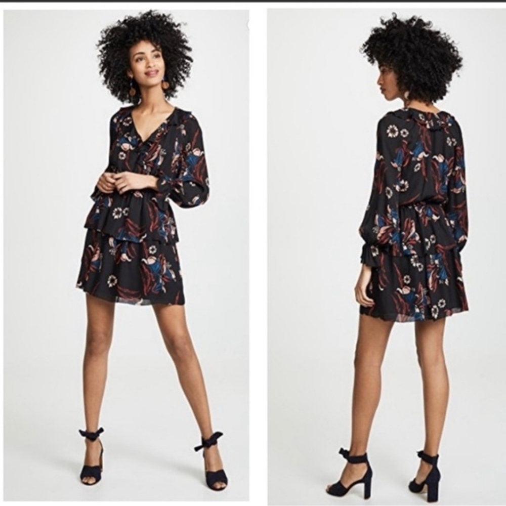 🫟 JOIE - Black Floral Patterned Silk Dress, Size L